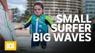 Small surfer big waves - 6-year-old Quincy Symonds aka The Flying Squirrel