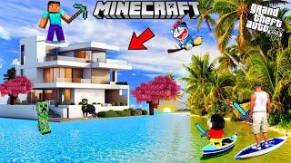 Shinchan Franklin and Steve Minecraft Modern House Build Challenge in GTA 5