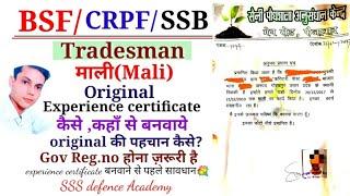 Mali experience certificate for BSF CRPF SSB tradesmanMali experience certificate kaise banwaye