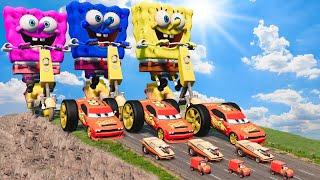 Big & Small SpongeBob vs Red SpongeBob vs Blue SpongeBob on a motorcycle vs Pixar  BeamNG.Drive