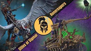 Age of Sigmar 4th Edition Battle Report Cities vs Bonereapers Cavaliers vs Catapults