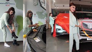 Look How Sherlyn chopra  Doing Pooja Of Her New Car By Removing Shoes 