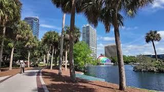 Walking Downtown Orlando Florida to the Lake Eola Park