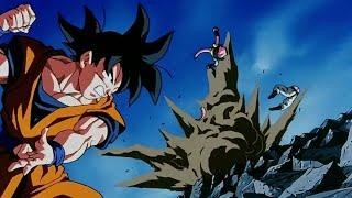 Goku saves Gohan and his children at the last moment from Buu English Dub