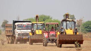 2 JCB 3dx Loading Mud Trolley with Truck  4wd Mahindra Arjun NOVO  Tata 2518 Truck