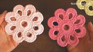 How to crochet EASY for beginners CROCHET Motif Flower Doily Coaster