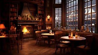 Smooth Piano Jazz Music & Warm Fireplace Sounds to Relax  Cozy Winter Coffee Shop Ambience