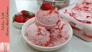 Homemade Strawberry Ice-Cream Recipe  With Homemade Strawberry Sauce  No Eggs  Kitchen With Shama