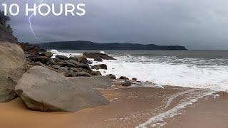 Lightning Storm & Ocean Waves Crashing on Beach  Thunderstorm Sounds for Sleep Nature Brown Noise