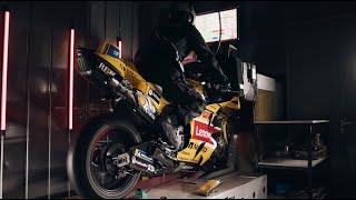 Victorious 2023 MotoGP World Champion bike on the Akrapovič dyno.