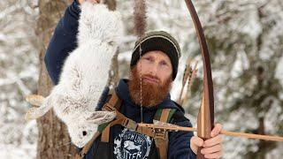 Primitive Bow Catch and Cook  Stone Arrow Point Longbow Wooden Arrow