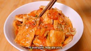 Fried tofu and tomatoes tastes really delicious #delicious #food #cooking