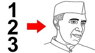 Turn 123 into Jawaharlal Nehru drawing - Childrens day drawing - How to draw chacha nehru easy art