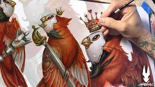 Greg CRAOLA Simkins painting 3 heart suit birds for deck of cards