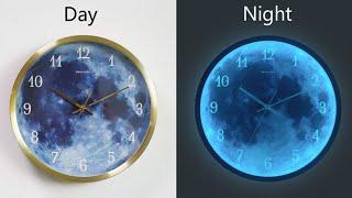 Luminous Wall Clock Modern LED Luminous Wall Clock Blue Moon Design Metal Quartz Clocks for Living