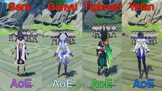 Ganyu vs Yelan vs Tighnari vs Kujou sara Who is the best charge attack? COMPARISON