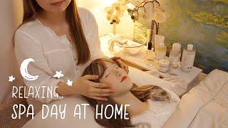 ASMR Relaxing Spa Day at Home facial treatment scalp massage hair brushing