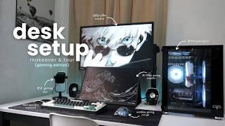 aesthetic gaming desk setup makeover & tour  black & white theme gaming edition