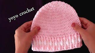 كروشية طاقية  ايس كاب سهل وبسيط  بكنار رائع   - crochet hat#يويو_كروشية
