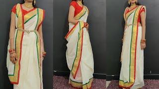 How to wear Bengali style saree step by step  chanderi cotton saree wear Traditional Bengali Saree