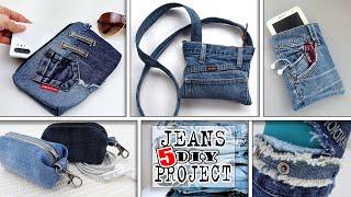 DIY 5 MIN JEANS RECYCLE PROJECT  5 TUTORIALS SAVE MONEY IDEAS #bagsewing #sewing #sewinghacks