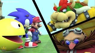 Pacman Mario and Sonic vs Bowser and Eggman