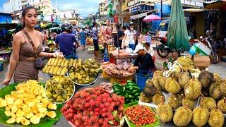 Best Cambodian street food heavy rain @ market  Delicious Plenty of fresh foods & Fruits