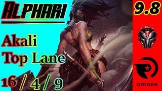 Alphari as Akali Top Lane  S9 Patch 9.8  Full Gameplay