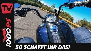 Harley fahren lernen - Fahrtechnik Tipps für schwere Motorräder - Cruiser Motovlog