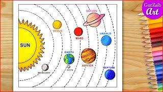 Solar System Drawing Easy Way  How to Draw Solar System Easy  Solar System Planets Drawing