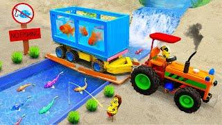 Diy tractor making Concrete Bridge for Train  diy mini tractor transporting Goldfish  HP Mini