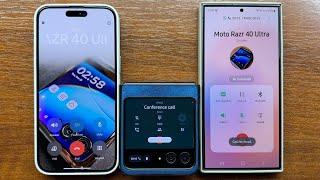 iPhone 15 ProMax vs Samsung S24 Ultra Siri vs Bixby Outgoing Call to Moto Razr 40 Ultra + Conference