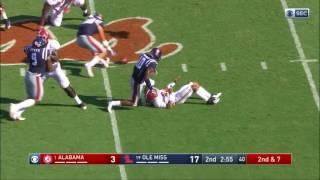 Jalen Hurts gets leveled and Ole Miss returns fumble for a touchdown