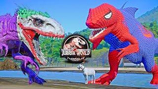 JOKER I-REX vs SPIDERMAN King Shark SUPERMAN BATMAN Dinosaurs Fight  JURASSIC WORLD EVOLUTION