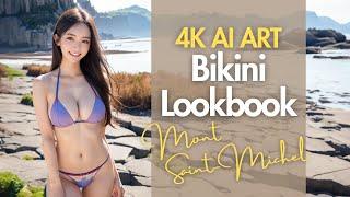 4K AI ART video - Japanese Model Lookbook at Mont Saint-Michel