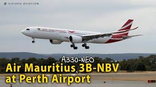 Air Mauritius 3B-NBV arriving on RW03 & departing RW21 at Perth Airport on November 6 2022.