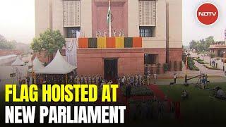 New Parliament Building  Vice President Hoists Flag At New Parliament Lok Sabha Speaker Present