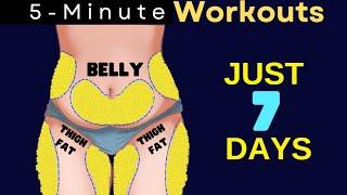 LOSE BELLY FAT + OUTER THIGH + INNER THIGH  5 Minute Workout at Home