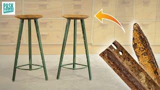 Shop Stools from Old Rusty Fence Posts