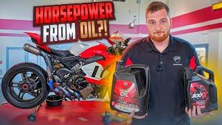 EXPENSIVE DUCATI PERFORMANCE OIL VS MOTUL 300V  V4R VS M1000RR DYNO TEST