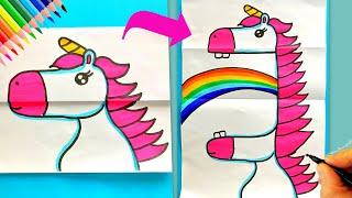 Unicorn Çizimi - Unicornlu Sürpriz Kart Yapımı - How To Draw a Cute Unicorn - Kolay Unicorn Çizimi