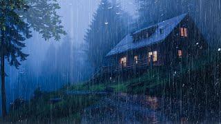 Goodbye Insomnia With Heavy RAIN Sound  Rain Sounds On Old Roof In Foggy Forest At Night Study