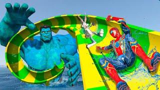 GIANTS CHALLENGE WaterSlide SpiderMan Ragdoll Gta5 #waterslide #ragdoll #challenge 547