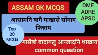 Assam GK MCQs  For DME ADRE APSC ABUB