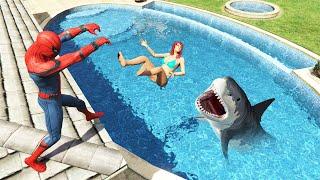 GTA 5 Water Ragdolls & Sharks  Spider-Man ep.3 Euphoria Physics