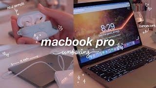 macbook pro 2020 m1 unboxing  setting up + customization + accessories