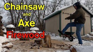 Ego chainsaw and splitting firewood.