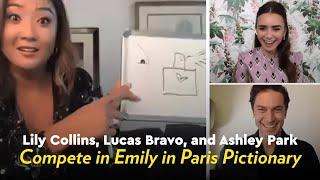 Lily Collins Lucas Bravo and Ashley Park Compete in Emily in Paris Pictionary  POPSUGAR Pop Quiz