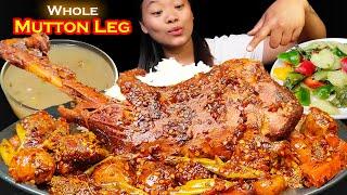 Eating Spicy Smoked Whole Mutton Leg With Exotic Vegetables Salad And Broth Soup Nepali Mukbang