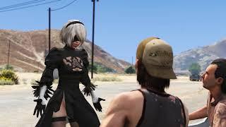 GTA 5 - Modded Cutscenes - 2B from Nier Automata replaces Trevor